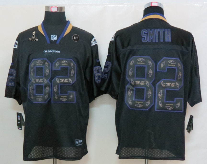 Nike Ravens 82 Smith black out light 2013 Super Bowl XLVII and Art Jerseys