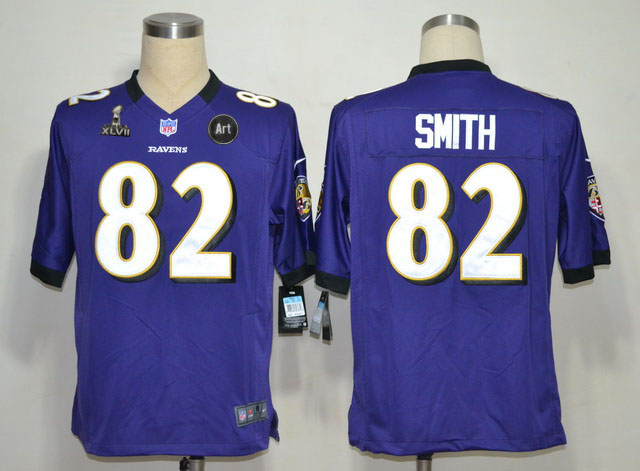 Nike Ravens 82 Smith purple Game 2013 Super Bowl XLVII and Art Jerseys