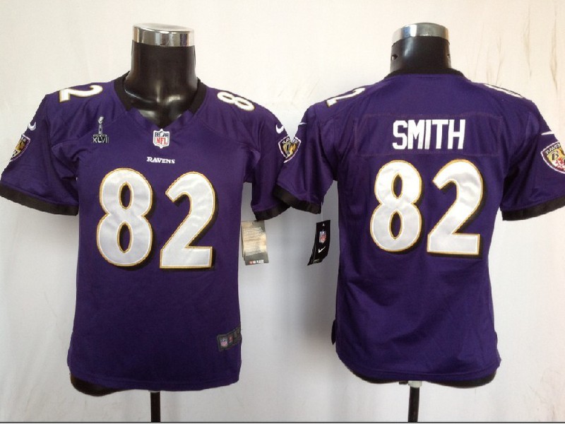 Nike Ravens 82 Smith purple game youth 2013 Super Bowl XLVII Jerseys