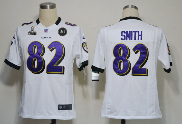 Nike Ravens 82 Smith white Game 2013 Super Bowl XLVII and Art Jerseys