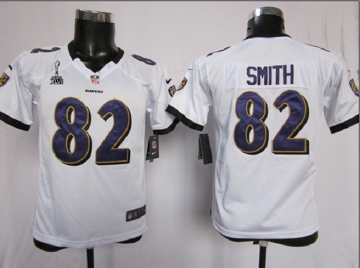 Nike Ravens 82 Smith white game youth 2013 Super Bowl XLVII Jerseys