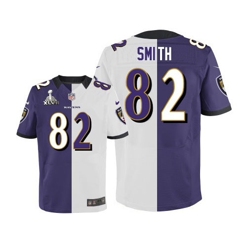 Nike Ravens 82 Torrey Smith Purple&White Split Elite 2013 Super Bowl XLVII Jersey