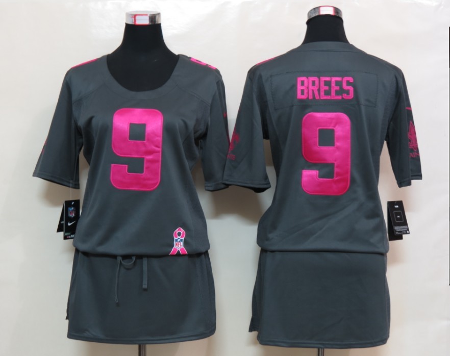 Nike Saints 9 Brees Elite breast Cancer Awareness Dark Grey Women Jerseys