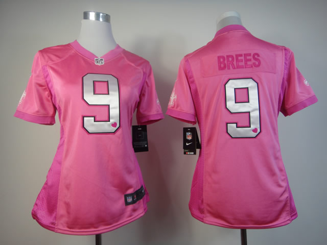 Nike Saints 9 Brees Pink Love's Women Jerseys