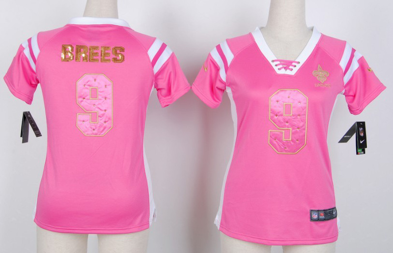 Nike Saints 9 Brees Pink Women's Handwork Sequin lettering Fashion Jerseys