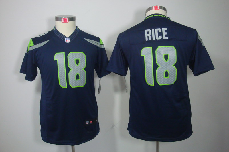 Nike Seahawks 18 Rice Blue Kids Limited Jerseys