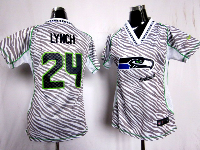 Nike Seahawks 24 Lynch Women Zebra Jerseys