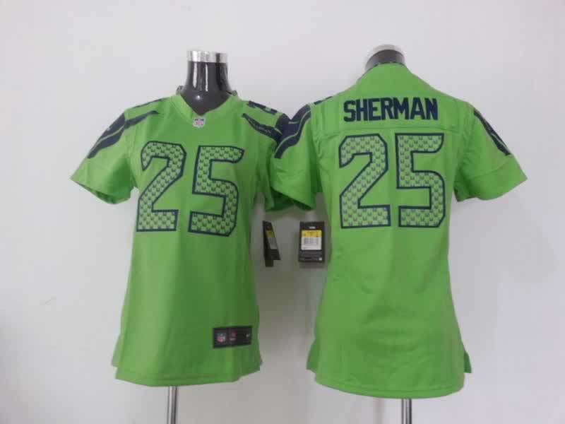 Nike Seahawks 25 Sherman Green Women Game Jerseys