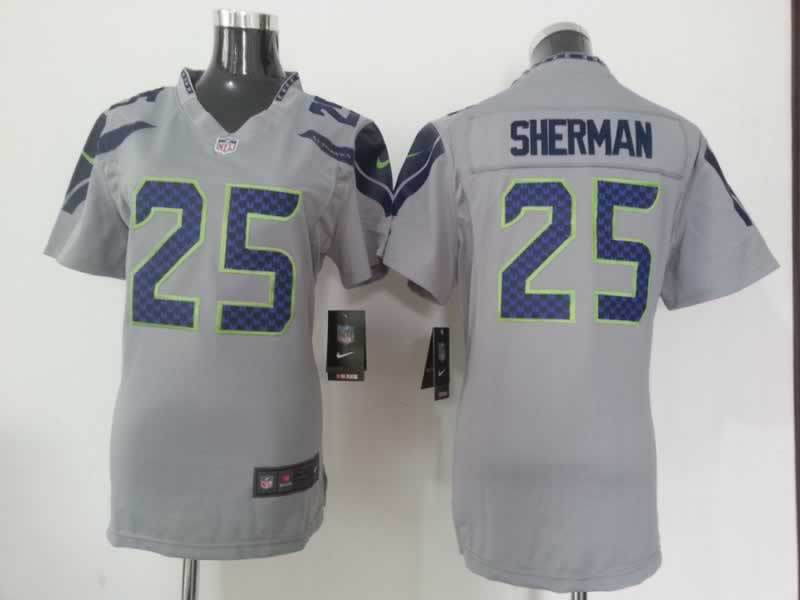 Nike Seahawks 25 Sherman Grey Women Game Jerseys