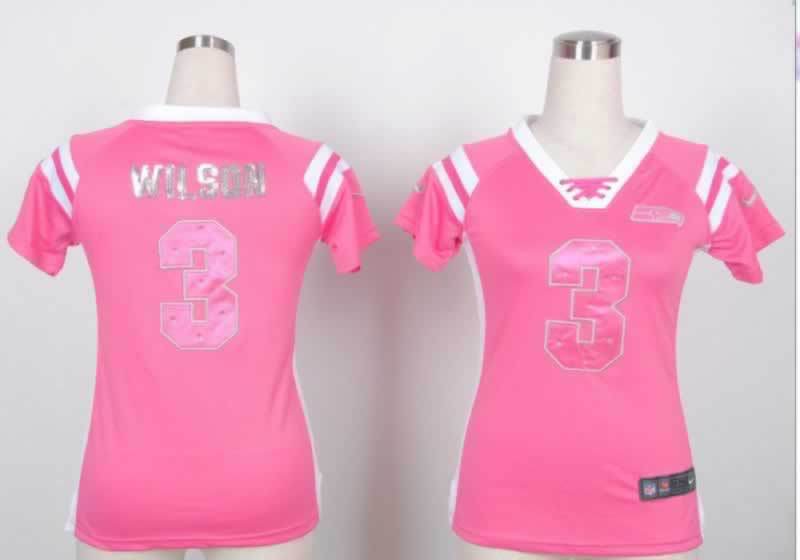 Nike Seahawks 3 Wilson Pink Women's Handwork Sequin lettering Fashion Jerseys