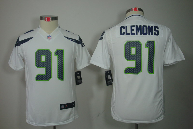 Nike Seahawks 91 Clemons White Kids Limited Jerseys