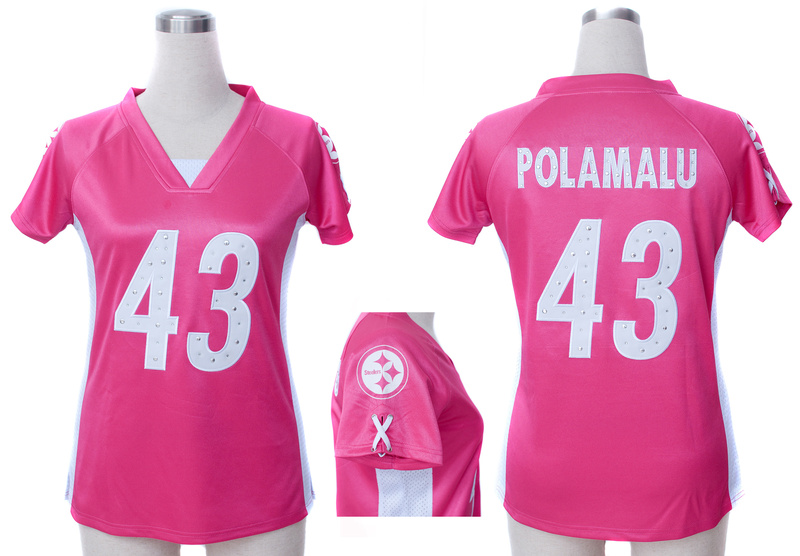 Nike Steelers 43 Polamalu Pink Women Draft Him II Top Jerseys