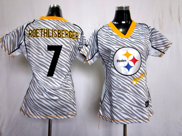 Nike Steelers 7 Roethlisber Women Zebra Jerseys