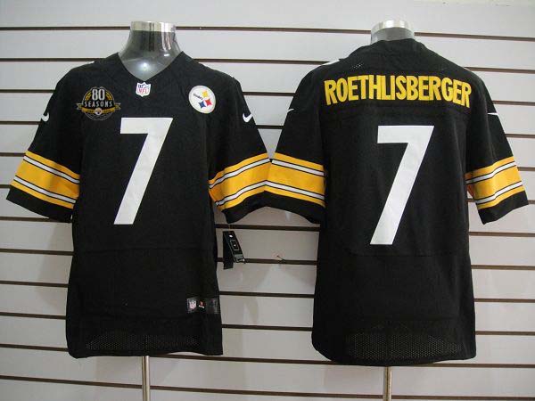 Nike Steelers 7 Roethlisberger Black Elite Jerseys w 80 season patch