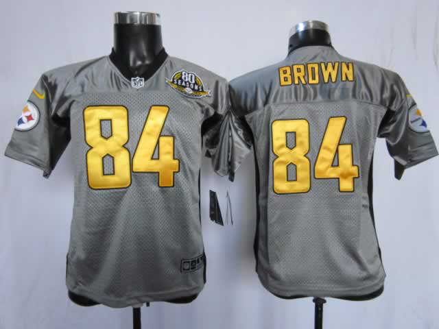 Nike Steelers 84 Brown Grey Kids Elite 80th Patch Jerseys