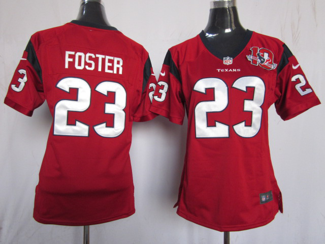 Nike Texans 23 Foster Red Women Game 10th Anniversary Jerseys