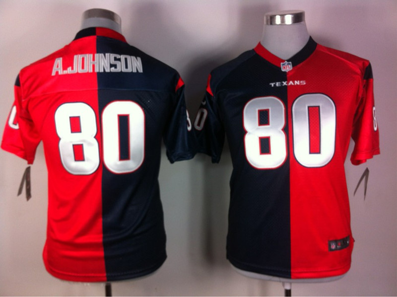 Nike Texans 80 A.Johnson Blue&Red Split Kids Jerseys
