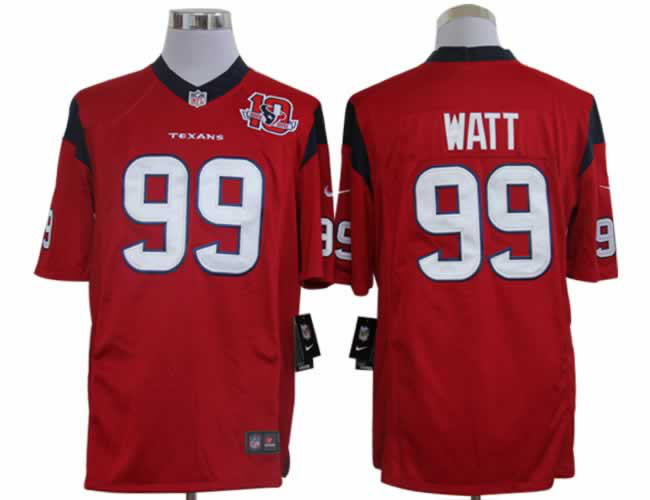 Nike Texans 99 Watt Red Limited 10th Patch Jerseys