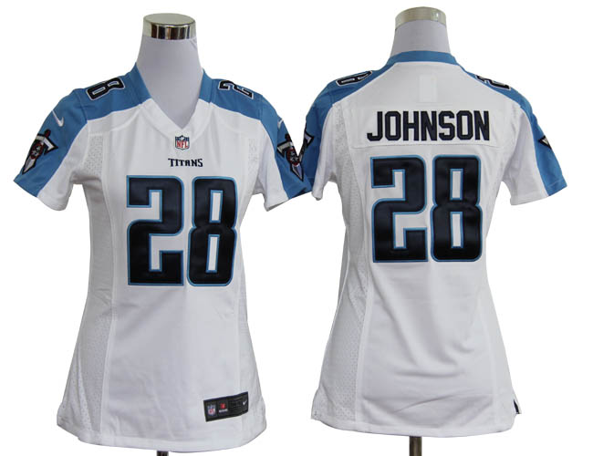 Nike Titans 28 JOHNSON White Women Game Jerseys