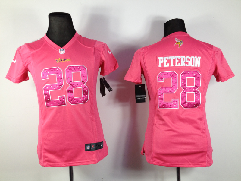 Nike Vikings 28 Peterson Pink Women Jerseys