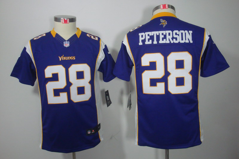 Nike Vikings 28 Peterson Purple Kids Limited Jerseys