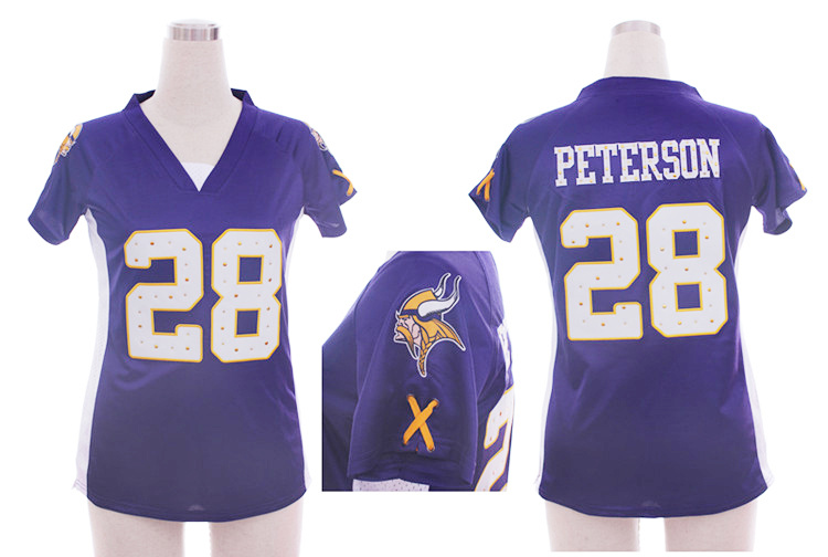 Nike Vikings 28 Peterson Purple Women Draft Him II Top Jerseys