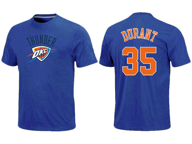 Oklahoma City Thunder 35 Kevin Durant Name and Number Blue T-Shirt