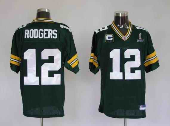 Packers 12 Rodgers super bowl green with c patch Jerseys