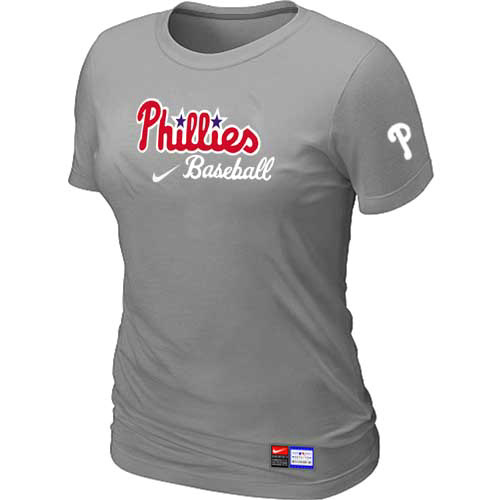 Philadelphia Phillies Nike Women's L.Grey Short Sleeve Practice T-Shirt