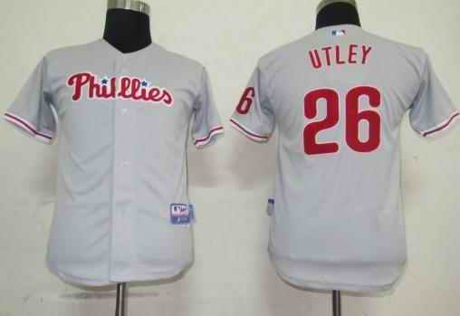 Phillies 26 Chase Utley grey Kids Jersey