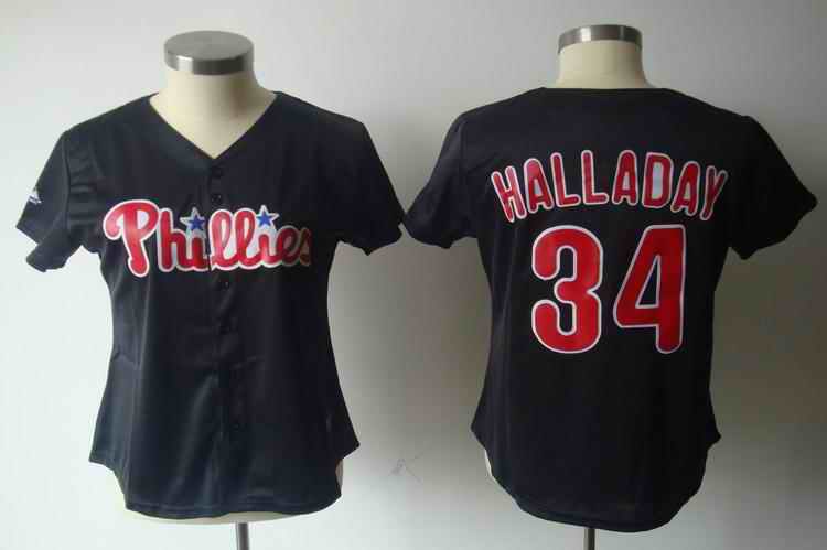 Phillies 34 Halladay black women Jersey