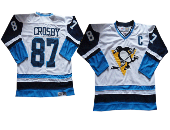 Pittsburgh Penguins 87 CROSBY white&blue Throwback Jerseys