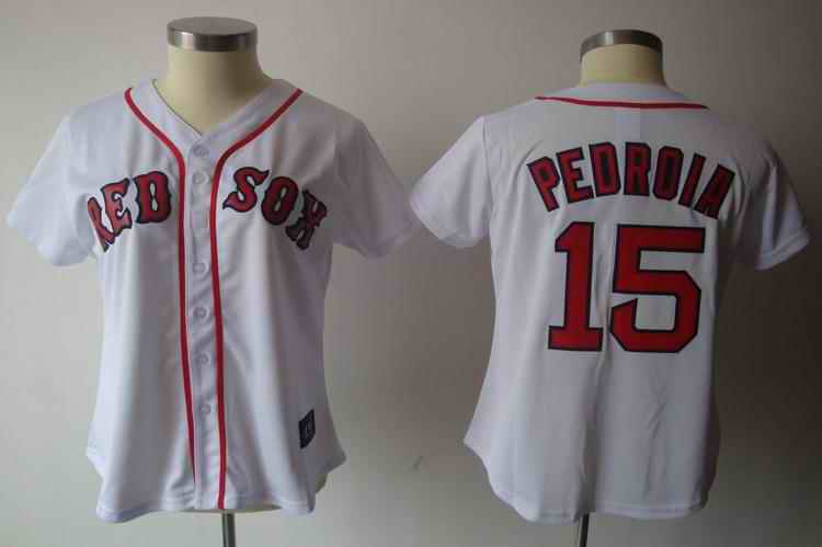 Red Sox 15 Pedroia white red number women Jersey