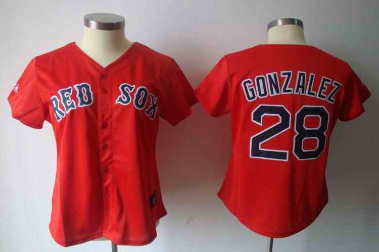Red Sox 28 Gonzalez red women Jersey