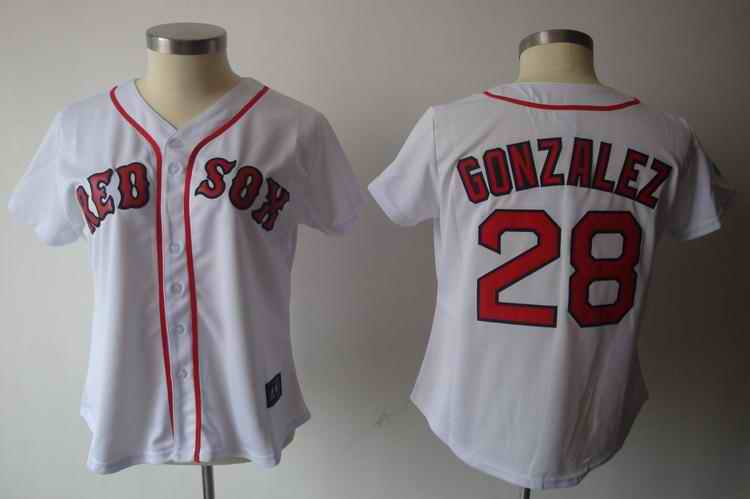 Red Sox 28 Gonzalez white red number women Jersey