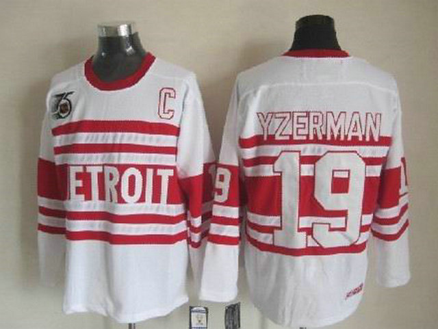 Red Wings 19 Yzerman White Throwback C Patch Jerseys