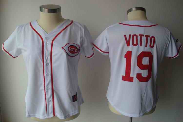 Reds 19 Votto white red number women Jersey