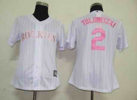 Rockies 2 Tulowitzki white pink strip women Jersey