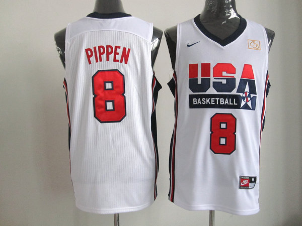 Team USA 8 Pippen White m&n Jerseys