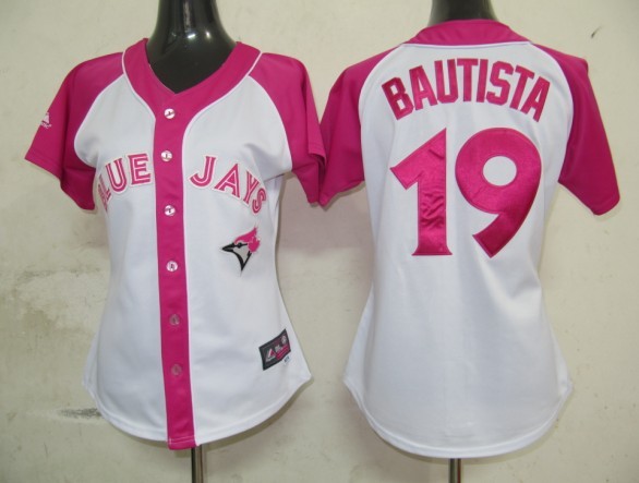 Toronto Blue Jays 19 Bautista Women Pink Splash Fashion Jersey