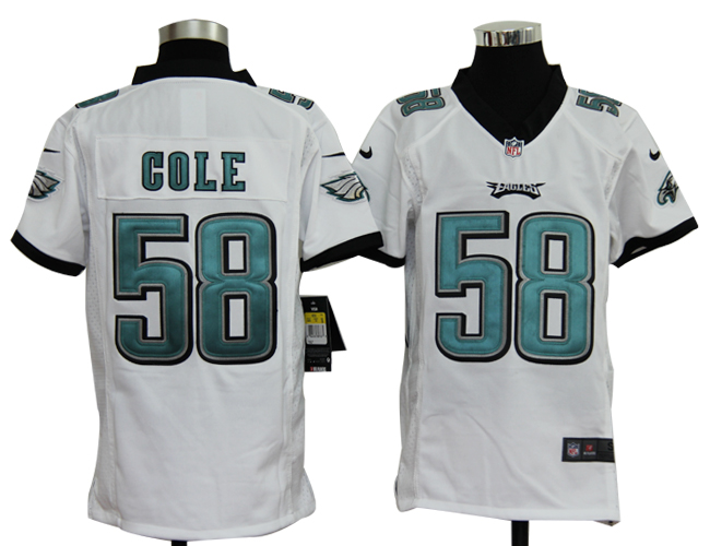 Youth NIKE Eagles 58 Cole white Jerseys