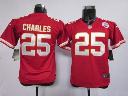 Youth Nike Chiefs 25 Charles Red Game Jerseys