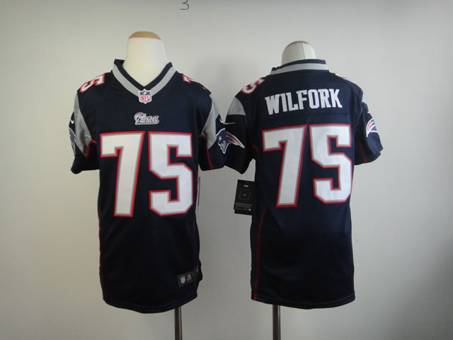 Youth Nike Patriots 75 Wilfork Blue Game Jerseys