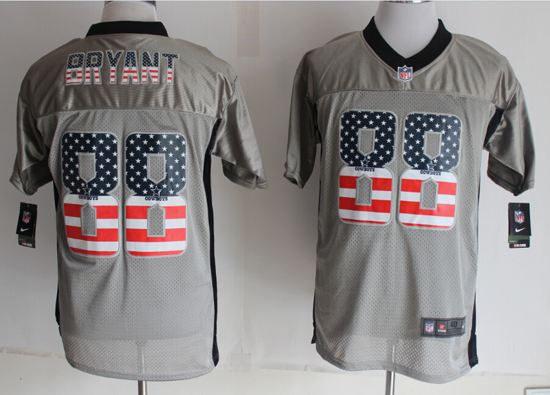 Nike Cowboys 88 Dez Bryant Grey Shadow USA Flag Elite Jersey
