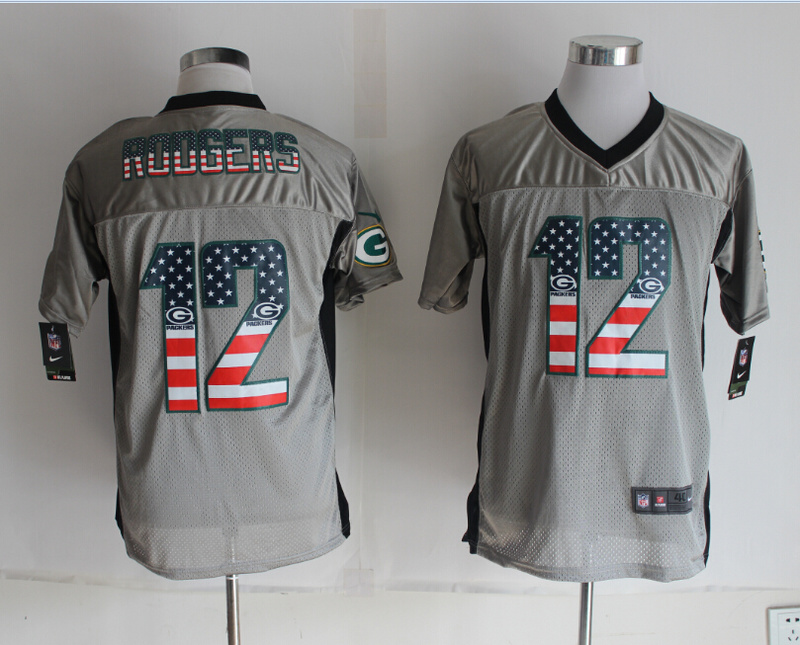 Nike Packers 12 Aaron Rodgers Grey Shadow USA Flag Elite Jersey