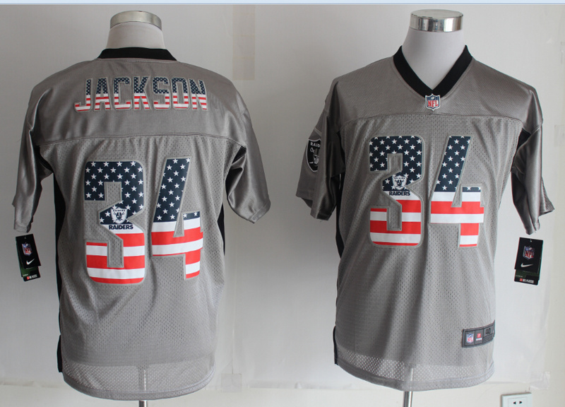Nike Raiders 34 Jackson USA Flag Fashion Grey Shadow Jerseys