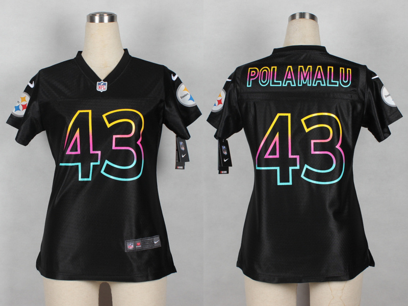 Nike Steelers 43 Polamalu Black Fashion Women Jerseys