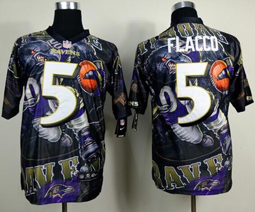 Nike Ravens 5 Flacco Stitched Elite Fanatical Version Jerseys