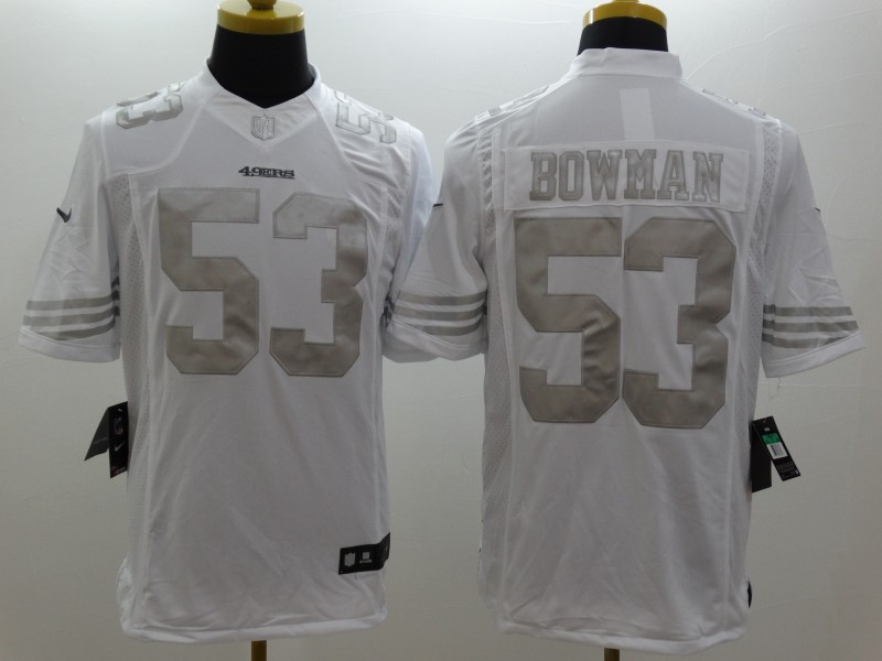 Nike 49ers 53 Bowman White Platinum Limited Jerseys