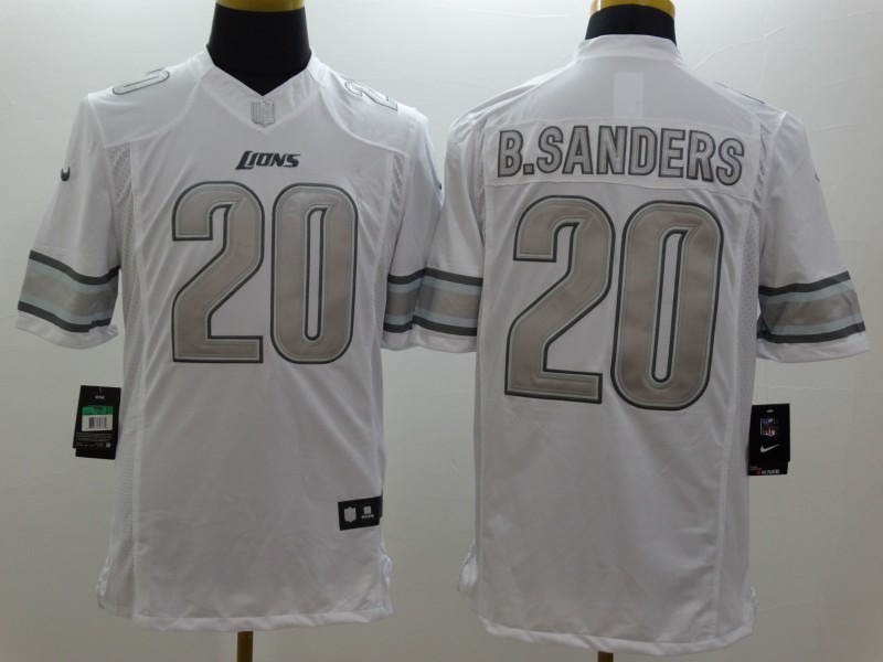 Nike Lions 20 B.Sanders White Platinum Limited Jerseys